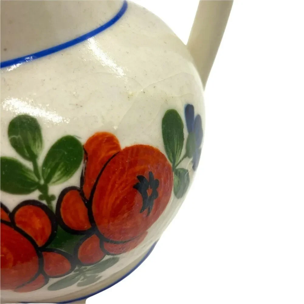 Floral Czech Jug Vase W/ Handle Vtg Multicolor Porcelain Decorative Open 5.5